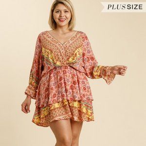 Umgee Plus Floral Border Layer Rose Mix Dress NWT